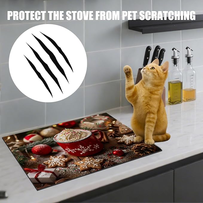Nuxovilar Red Cup Mug Stove Cover Diatom Mud 28.35x20.47 In | Glass Protector Countertop Mat Counter Saver Cooktop Cover Kitchen Festive Decor Room (Red Cup Pattern)