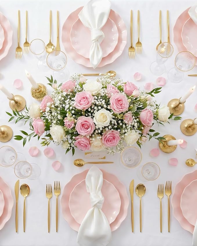 LIYH 24 Pcs Pink Plastic Plates Reusable, Pink Scalloped Plates Durable and Dishwasher Safe, Light Weight Daisy Wavy Plate Parties, Birthday, Picnics, BPA Free(12Guests)