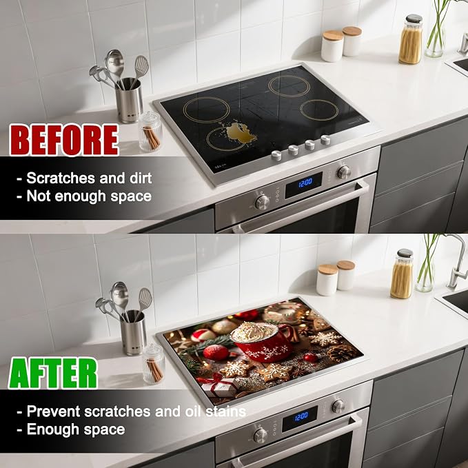 Nuxovilar Red Cup Mug Stove Cover Diatom Mud 28.35x20.47 In | Glass Protector Countertop Mat Counter Saver Cooktop Cover Kitchen Festive Decor Room (Red Cup Pattern)