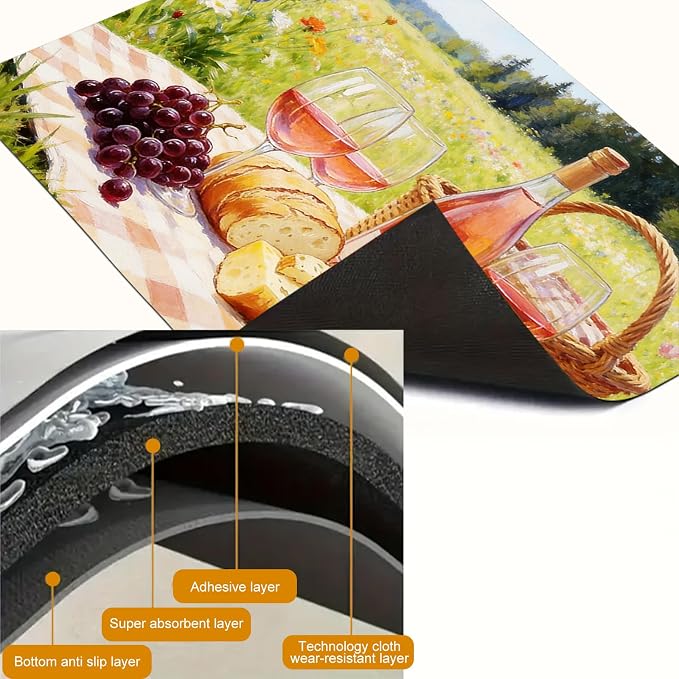 HOMETITUTE Spring Stove Top Covers for Electric Stove 28x20 Inches Picnic Wine Scene Heat Resistant Glass Cooktop Protector Pad Decorative Stovetop Cover for Kitchen Coffee Bar Decor