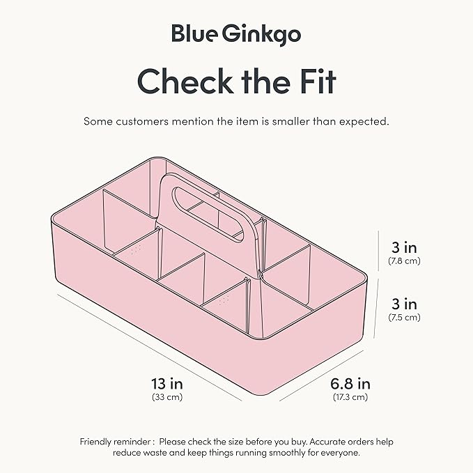 BLUE GINKGO Stackable Organizer Caddy, Long, Pink, Made in Korea | Portable. Adjustable. Home, Office & School Storage.