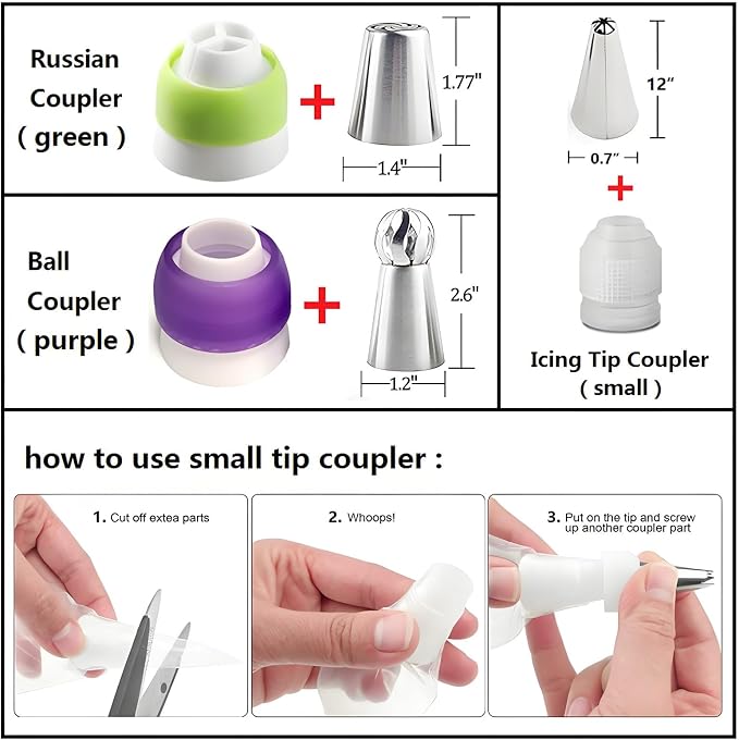 Russian Piping Tips Set, 193 Pcs Baking Supplies | 28 Numbered Russian Tips, 48 Numbered Icing Tips, 1 Ball Tip, 2 Leaf Tips, 100 Pastry Bags & More for Cake Cupcake Decorating