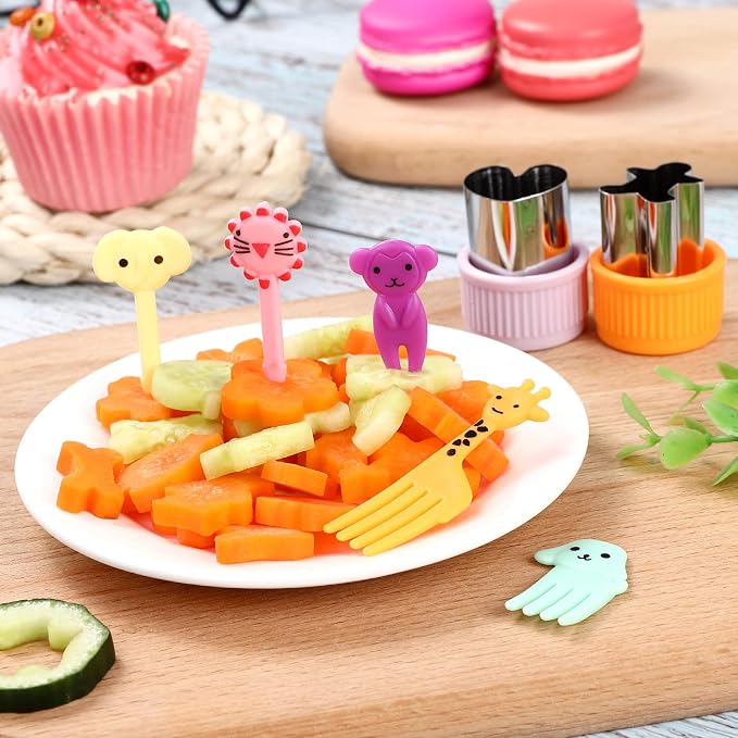 MUYIYAMEI Vegetable Cutter Shape Set, Mini Cookie Cutters,Biscuit Cutter to Decorate Food, Baking and Food Supplement tool Accessories Kitchen Crafts, (20PCS+20Fork)