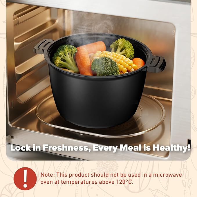 Large Microwave Cookware Steamer 3 Quart Rice Cooker for Cooking | Microwave Cooker with Food Container, Removable Filter and Lockab - BPA Free, Dishwasher Safe
