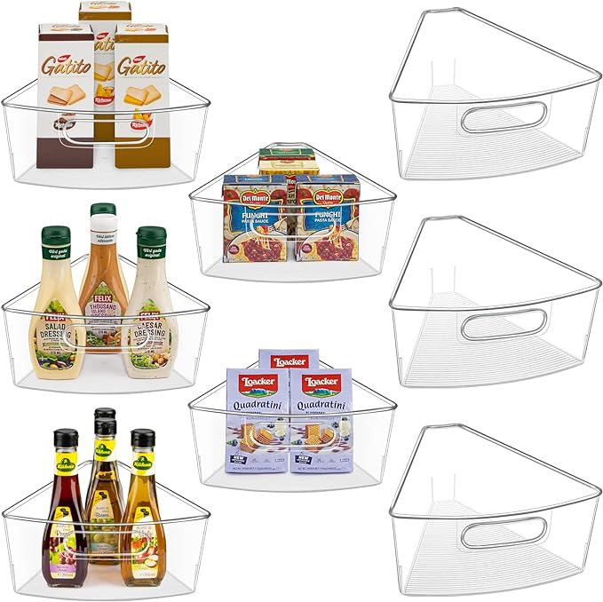 Lazy Susan Cabinet Organizer Bins for 26"/ 28"/ 32" Diameter | Corner Organizer, Plastic Cabinet Storage Bin, 1/8 Wedge - Food Safe, BPA Free, with Non-Slip Pads (for 32" Diameter, 8 Pack)