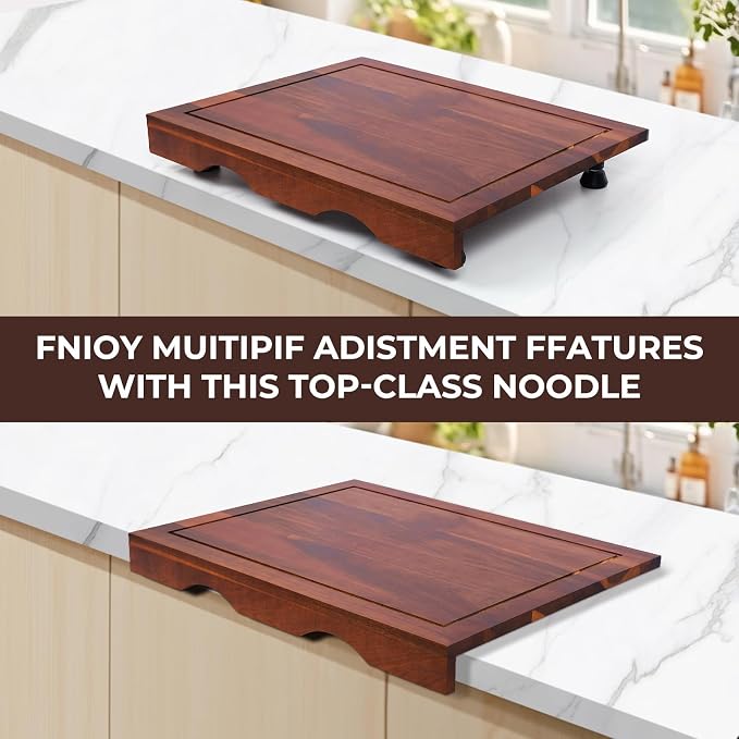 Acacia Wood Stove Top Cover - Electric & Gas Stove - 30"L x 22"W x 2.5"Th Raised Cutting Board with Adjustable Legs & Juice Grooves