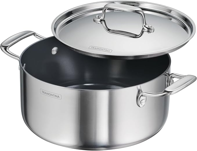 Tramontina Utsava Tri-Ply Clad Stainless Steel 5-Quart Casserole with Lid | Ceramic Non Stick Interior, Induction-Ready Dutch Oven Pot