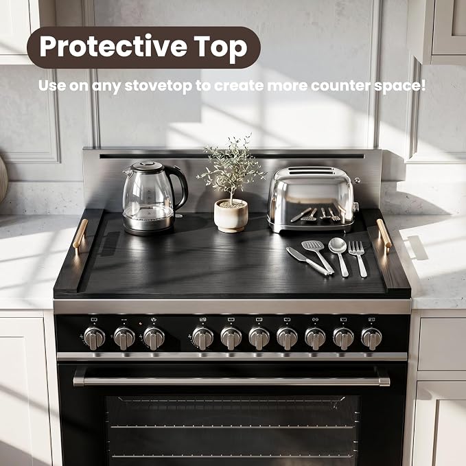 30 * 22" Wooden Stove Top Cover for Electric Stove and Gas Burners | Noodle Board Stove Cover with Handles, Kitchen Sink Cover for Counter Space & Tray