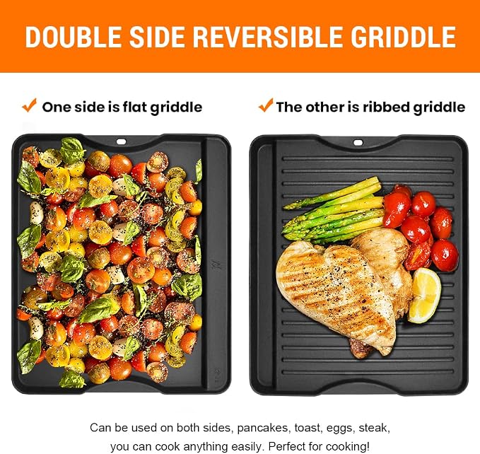 GGC Reversible Cast Iron Grill Griddle for All Camp Chef 14" and 16" Stoves, Double Side Griddle for Camp Chef Explorer 2-Burner, 3-Burner, Single Burner Stove, Cooking Surface 14" x 16"