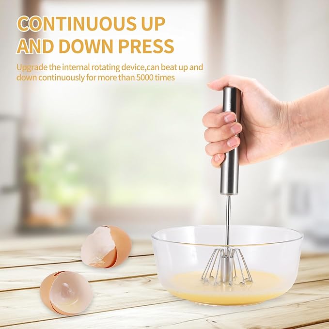 SUS304 Stainless Steel Whisk & Beater Set - Manual & Automatic Handheld Easy Semi-Auto Mixer for Cooking - 12 & 14inch Frother Spinner, Mixer & Stirrer for Eggs, Hand, and Milk