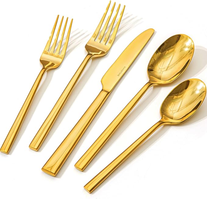 Gold Silverware Set, 40-Piece Forged Flatware Set Cutlery Set Premium Stainless Steel, Service for 8, for Kitchen, Home, Wedding, Party, Mirror Polished Dishwasher Safe