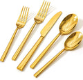 Gold Silverware Set, 40-Piece Forged Flatware Set Cutlery Set Premium Stainless Steel, Service for 8, for Kitchen, Home, Wedding, Party, Mirror Polished Dishwasher Safe