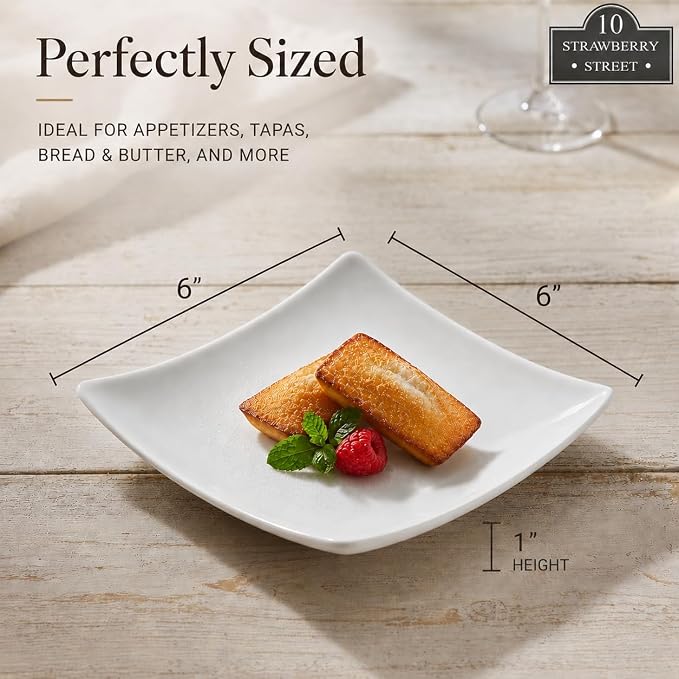 10 Strawberry Street 6" Catering Square Coupe Appetizer Plate, Set of 12,White