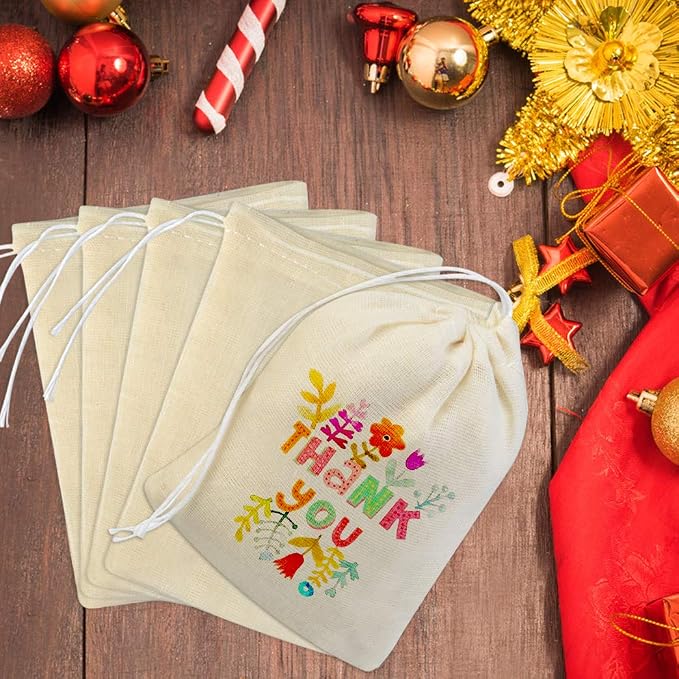 Tayfremn 200Pcs Cotton Drawstring Bags, Reusable Muslin Bag Natural Cotton Bags with Drawstring Produce Bag Bulk Gift Jewelry Pouch for Party Wedding Home Storage, Natural Color (4 x 3 Inches)
