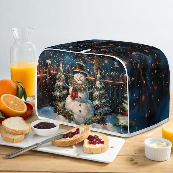 Christmas Snowman Toaster Cover - Dustproof & Waterproof 2 Slice Bread Maker Cover - Kitchen Accessory