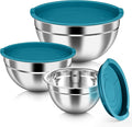HaWare Mixing Bowls with Airtight Lids, 6-Piece Stainless Steel Salad Bowls | Strong Nesting Bowls for Cooking, Prepping, Baking, Serving & Food Storage, Stackable Design, Size 4.6, 3, 1.5QT, Teal Blue