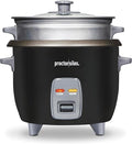 Proctor Silex Rice Cooker & Food Steamer, 6 Cups Cooked (3 Cups Uncooked) | Includes Aluminum Steam and Rinsing Basket , Measuring Cup & Spatula| Easy 1 Touch Controls | Black | 37510MN
