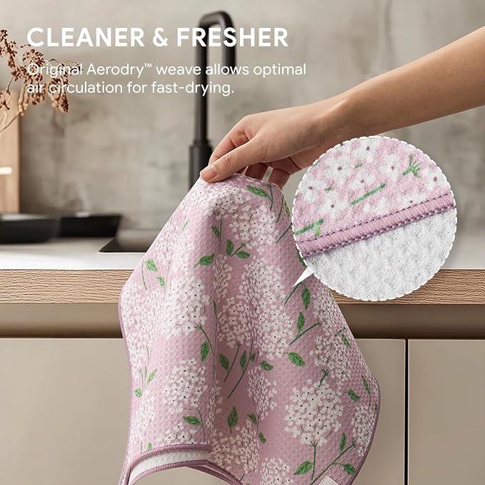 RECYCO Waffle Kitchen Towel Set of 2 - Quick Dry Microfiber Sustainable Dish Towels - Ultra Absorbent Reusable Cleaning Tea Towels - Lightweight Hand Towels,16”x 28”, Matisse Floral