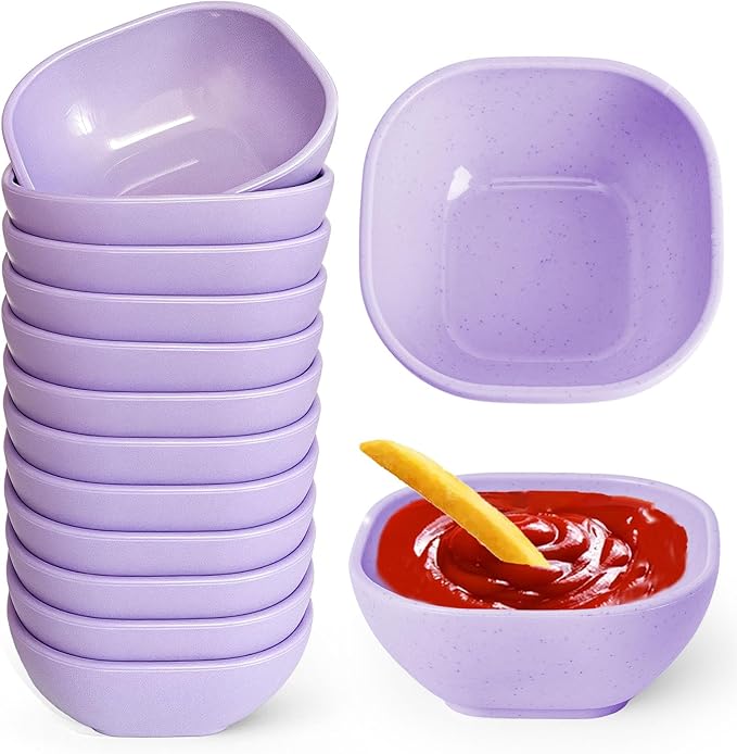 SHECIPIN 12 Pack Unbreakable Dipping Bowls, 4.5 OZ Soy Sauce Dishes，dipping sauce cups，small bowls for dips (Elegant purple)
