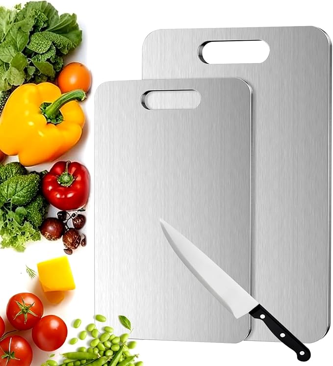 Titanium Cutting Boards for Kitchen, Food Grade 304 Stainless Steel Cutting Board Set for Meat Fruit and Vegetable (15.1 * 11 & 13.4 * 9 Inch)