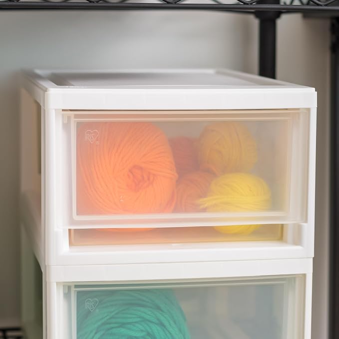 IRIS USA 2-Pack, 6 Qt. Small Stacking Drawer Storage Organizer, White | Keep craft supplies, accessories, office items, and small essentials organized around your home for easy everyday storage