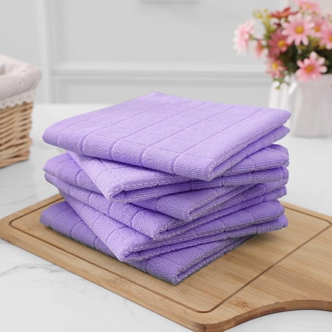 Homaxy 100% Cotton Terry Kitchen Dish Cloths, 6 Pack, Lavender | Ultra Soft and Absorbent, Suitable for Drying and Washing Dishes
