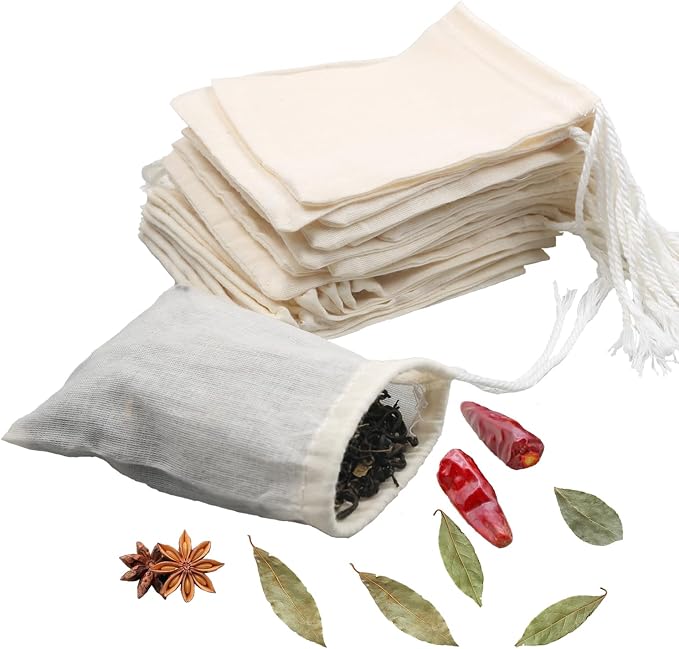 10Pcs Reusable Tea Filter Bag, Soup, Bone Broth Brew, Spice, Muslin Strainer, Natural Unbleached Cotton Cheesecloth Bags for Cold Brew Coffee (8x10inch)