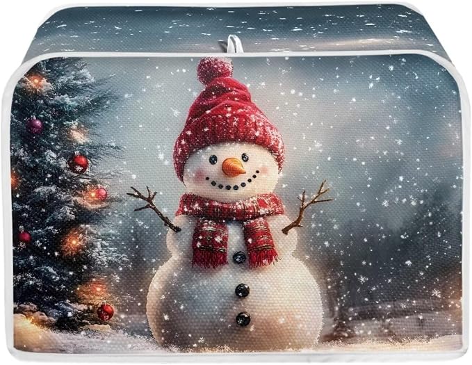 Christmas Toaster Cover 2 Slice Dustproof Toaster Bread Maker Cover Small Kitchen Appliance Fingerprint Protection Kitchen Xmas Decor, Snowman Pattern