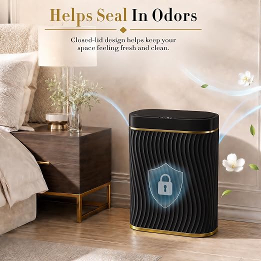 Ogikey Bathroom Small Trash Can with Automatic Touchless Lid, 2.6 Gallon Smart Garbage Can Narrow Waterproof Trash Bin for Bedroom, Office, Living Room