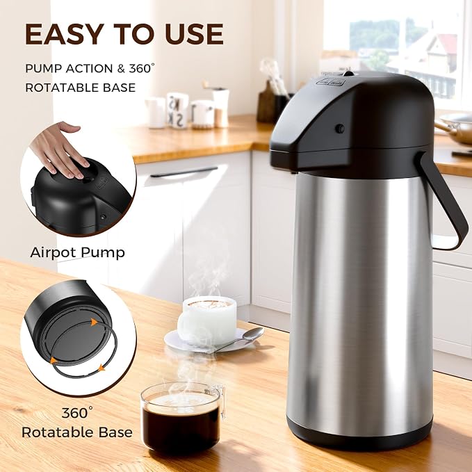Coffee Carafe for Keeping Hot, 102OZ / 3L Airpot Coffee Dispenser with Pump | Large Thermal Coffee Urn for Hot Drinks Tea Liquid, 304 Insulated Stainless Steel Hot Water Beverage Dispenser for Parties
