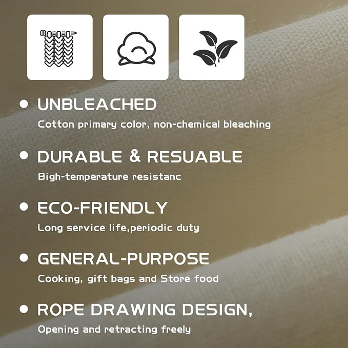 Tatuo 50 Pcs Muslin Bags 18 X 20 Inches, Cotton Drawstring Pouches Party | Natural Cotton Cloth Small Pouches, Reusable Linen Sachet for Gift Favor, Wedding Party Supplies, Craft Home Storage