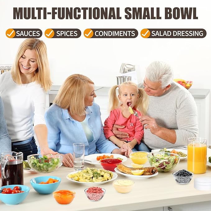 6 Pack Mini 3 Inch Small Glass Bowls with 12 Pack Lids | 2.5 oz Clear Glass Pinch Bowls, Condiment Containers, for Dips, spices, jams, Meal Prep Bowls