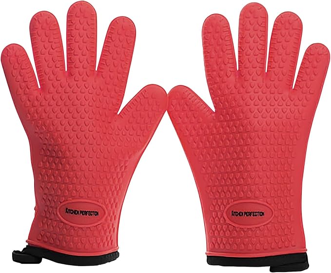 KITCHEN PERFECTION S Silicone Smoker BBQ Gloves - Heat Resistant Oven Mitts | Waterproof, 5-Finger Design For A Better Grip, for Pitmasters, Meat Smoking, Grilling, Cooking, Frying Turkey | Grill Gift