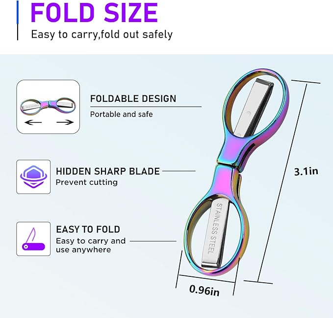 2Pcs Rainbow Folding Scissors,Portable Stainless Steel Telescopic Cutter, Safety Foldable Pocket Badge Small Scissors for Home, Office, Craft, Sewing, Nurse Accessories, Travel