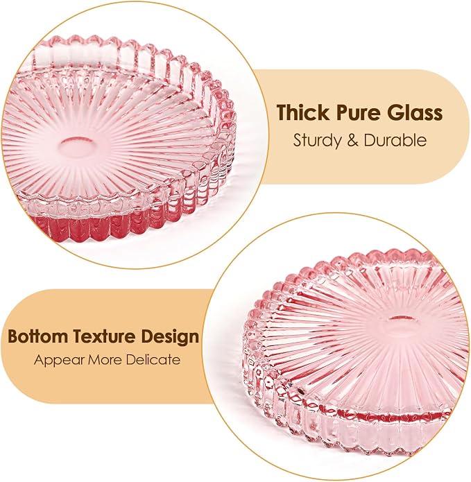 Modern Clear Coaster Set of 5- Glass Coasters for Drinks, Clear Pink | Crystal Coasters Round Cup Coaster Coffee Table Decor for Office, Kitchen, Bar, Dining Room, Living Room, Patio