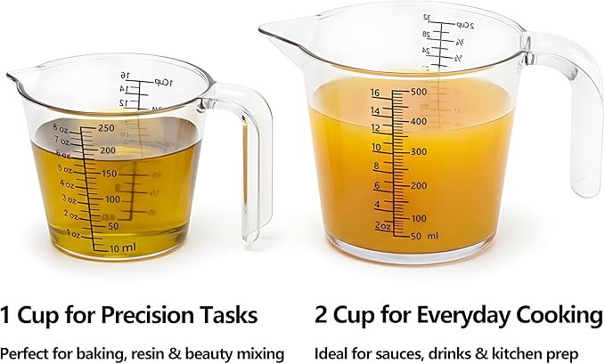 1 Cup (250ml) Measuring Cup, Laser-Etched oz/cup/mL/Tbsp, Small Plastic Measuring Cup with Handle for Baking, Hair Color & Resin