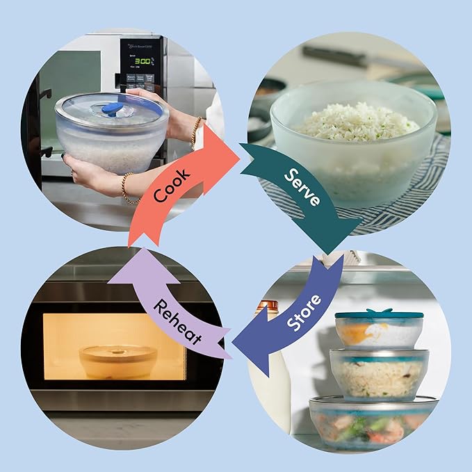 Anyday 12-Cup Microwave Rice Cooker, Glass Lid (Kale) | Microwavable Safe Cookware, Grains, Vegetable Steaming, BPA & Plastic Free, Even Reheating, Stackable Airtight Container