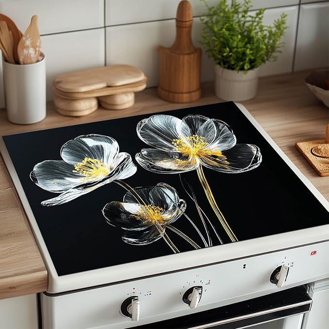 HOMETITUTE Elegant Glass Blossom Stove Top Cover 28x20 Diatomite Mat