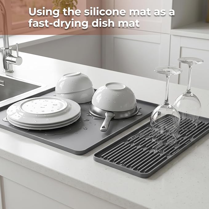 16×16-inch Barista-Grade Coffee Station Mat: Catch Spills, Protect Countertops! Silicone, Water Resistant & Heat Resistant. Perfect Under, as Dish Dryer or Pet Mat. (Grey)