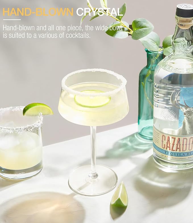 Martini Glasses Set of 6, 8oz, Coupe Cocktail Glasses for Margarita | Manhattan, Cosmopolitan, Espresso, Home Bar, Evening Parties, Birthdays, Housewarming Gift