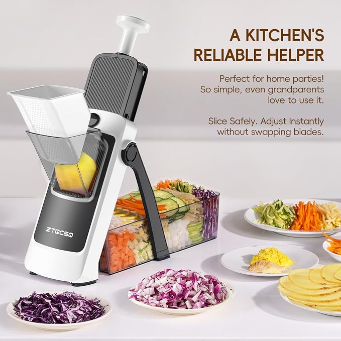 Safe Mandoline Slicer for Kitchen, Vegetable & Food Cutter, Easy to Clean | Safe Mandoline Slicer for Kitchen, Rapid Prep Veggie Slicer Cutter/Onion Slicer, Free Grater/Cleaning Brush