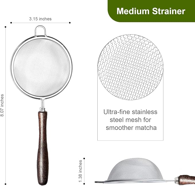 Matcha Sifter - Precision 30-Mesh Stainless Steel Fine Powder Strainer, Wooden Handle, 3-Inch Small Metal Sieve for Tea Ceremony & Cocoa, Hand Wash Recommended
