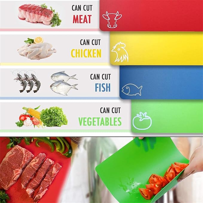 Fotouzy Flexible Plastic Cutting Boards for Kitchen, Upgrade Nonslip Cutting Board Set of 4, BPA-Free, Dishwasher Safe