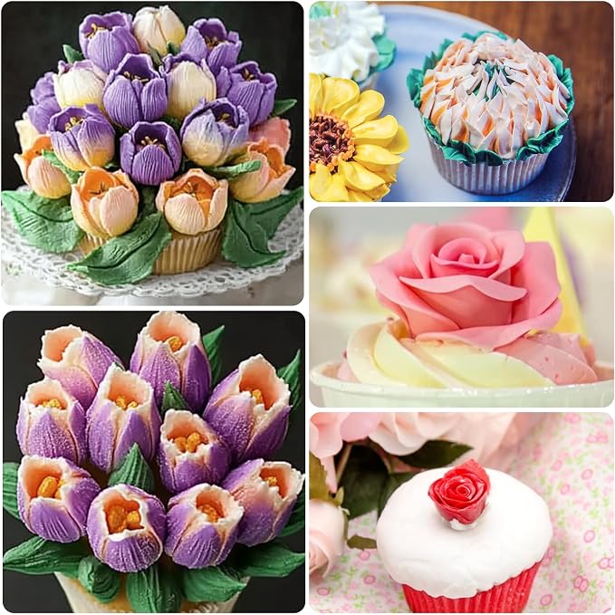 7 Pcs Piping Tips Round Hole Cake Frosting Nozzles Set Stainless Steel Cupcake Decorating Tool Russian Pastry Icing Dispensers for Baking Cookies Puff Cream Bag Filler (Russian medium)