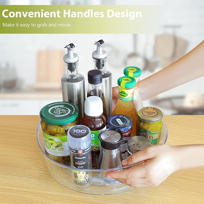 Guzon 2 Pack Lazy Susan Turntable, 11.5" Rotating Organizer with Handles | Pantry Organizers and Storage, Clear BPA-Free Spice Rack for Cabinet, Kitchen, Refrigerator, Table Top, Pantry, Countertop