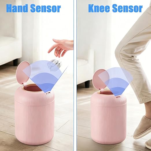 URALFA Automatic Bathroom Trash Can, Motion Sensor Trash Can Touchless | 3 Gallon Touchless Sensor Bathroom Garbage Can with Lid, Smart Trash Bin for Bedroom, Office, Restroom, Removable Legs, Pink