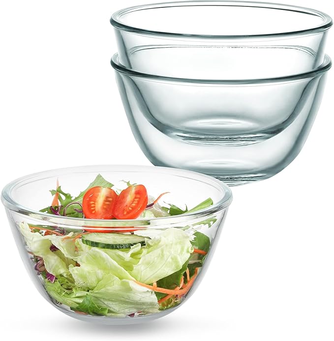 WHJY 3 Pack of 6 Inch Glass Cereal Bowls - Crystal Clear, Oven & Microwave Safe, Modern Style, Perfect for Salad, Pasta, Soup, Cereal