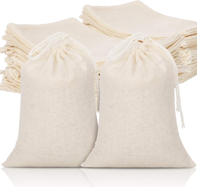 Tatuo 50 Pcs Muslin Bags 6 X 8 Inches, Cotton Drawstring Pouches Party | Natural Cotton Cloth Small Pouches, Reusable Linen Sachet for Gift Favor, Wedding Party Supplies, Craft Home Storage
