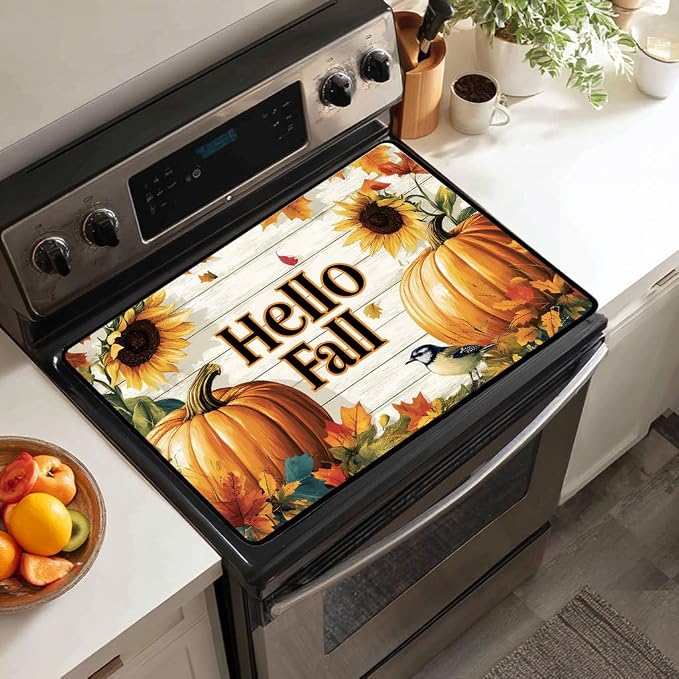 Fall Pumpkin Electric Stove Top Cover Protector,Autumn Sunflower Stove Top Covers for Gas Burners,Cooktop Mat for Ceramic Glass Cooktop Protector, Electric Stove Cover,Glass Top Stove Cover