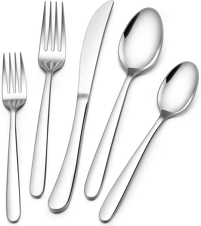 E-far Heavy Duty Silverware Set for 2, 10-Piece Stainless Steel Flatware Cutlery Set, Mirror Polished & Dishwasher Safe - Includes Spoons and Forks Knives Ideal for Home Kitchen